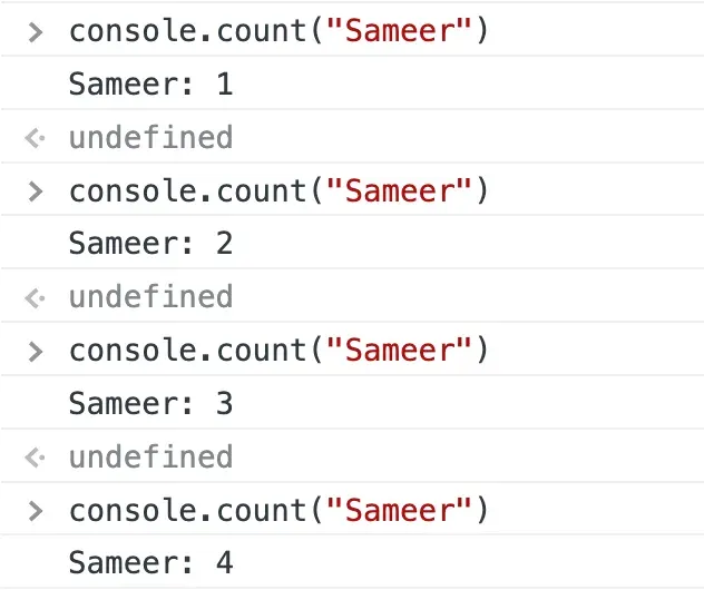 console.count() javascript method