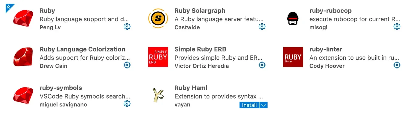 ruby extension pack for vscode