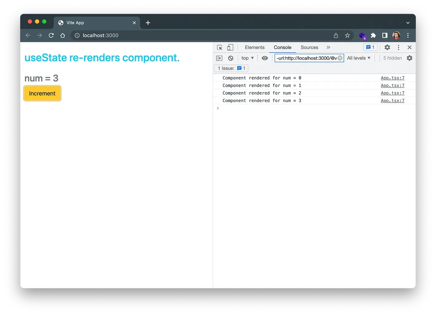 Component re-renders when updating the data contained in the React state.