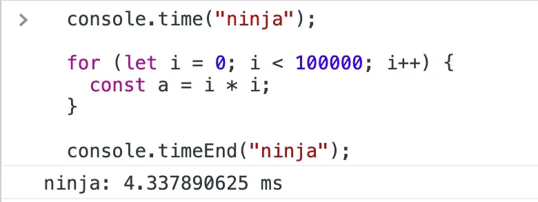 console.time(string)