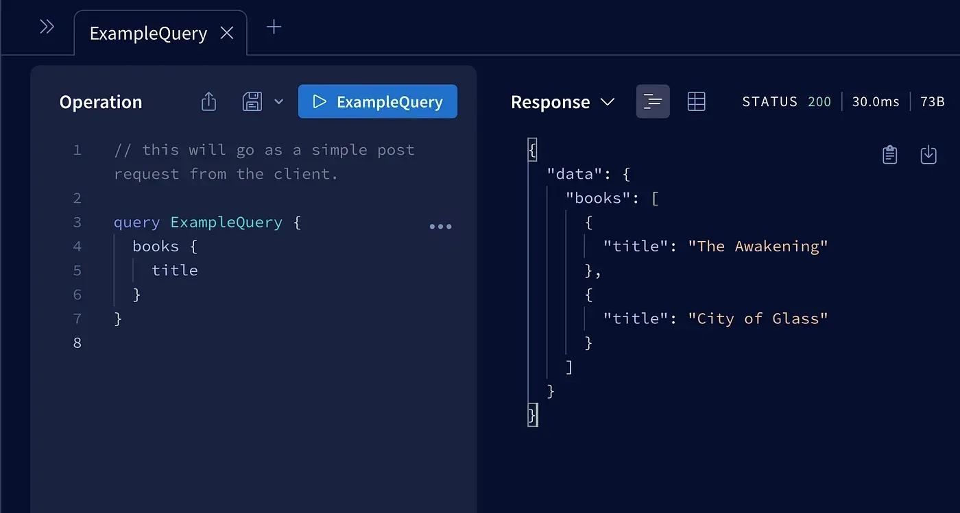 Apollo Sandbox running a books query and showing the JSON response