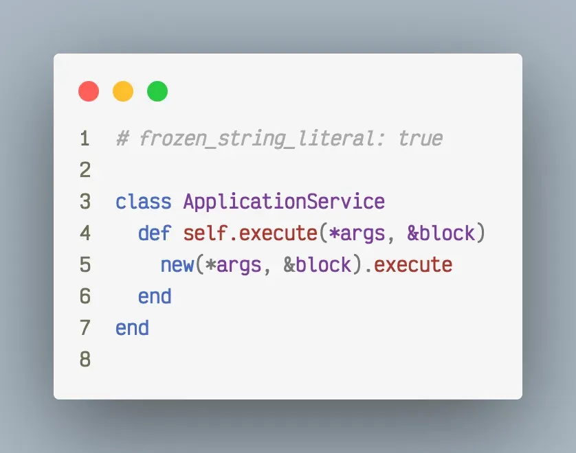 ApplicationService class with a self.execute method that calls new(*args, &block).execute