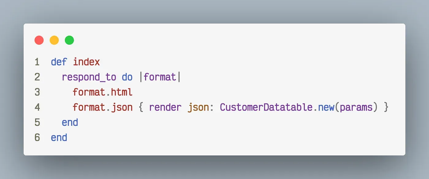 Controller index action that renders CustomerDatatable as JSON