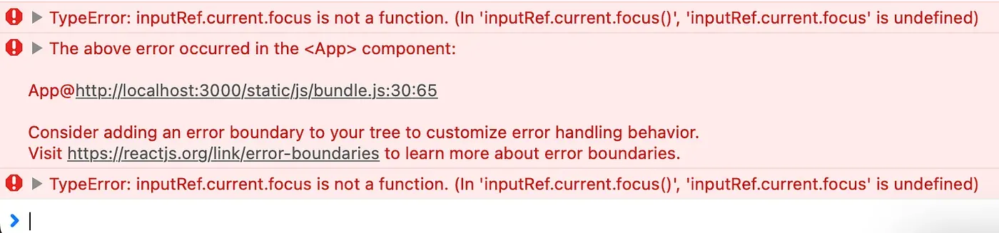 Console errors saying inputRef.current.focus is not a function