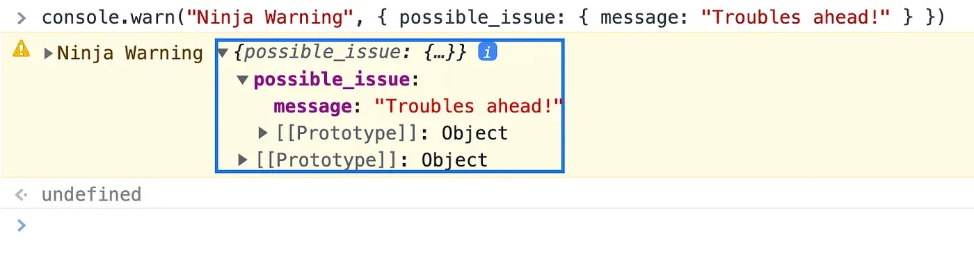 console.warn(msg, object 1, … , object n)