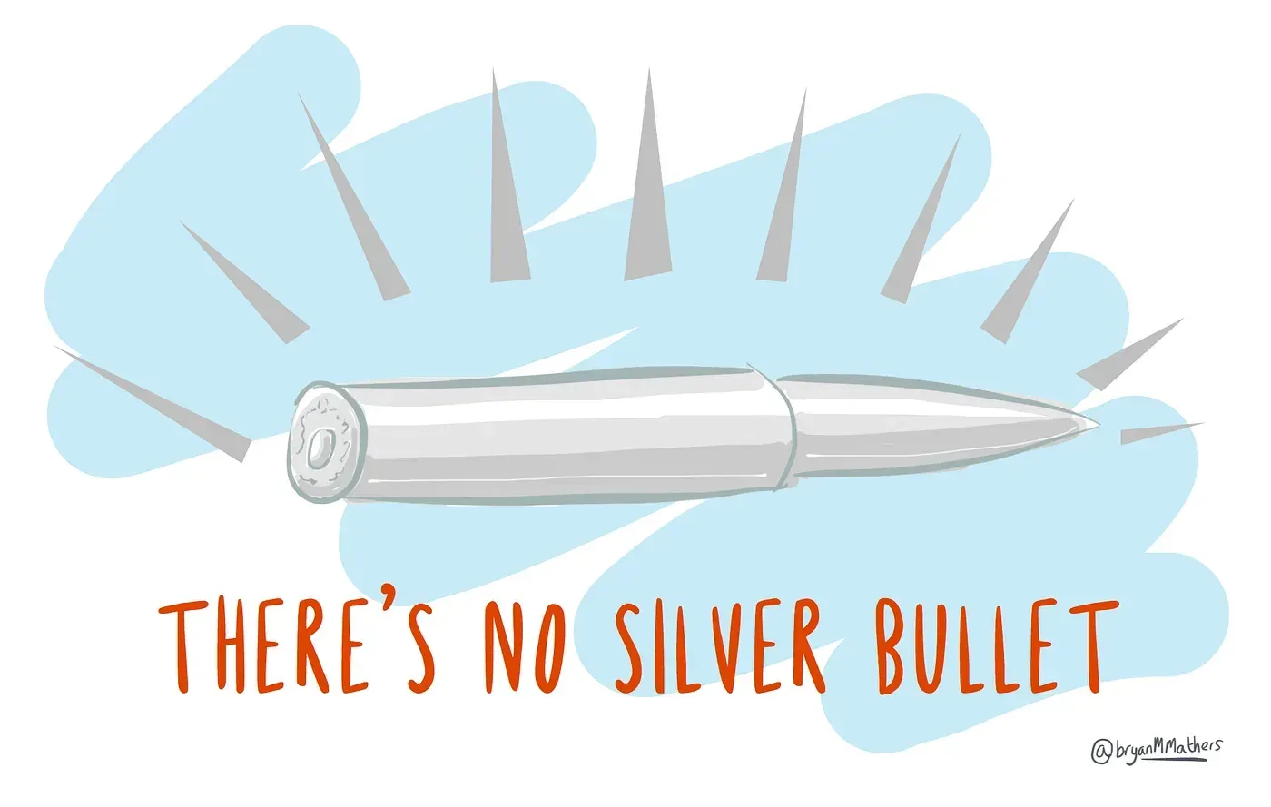 Illustration of a silver bullet captioned “There’s no silver bullet”